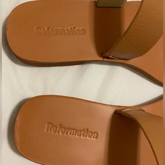 Reformation Mila Brown Leather Flat Sandals Size 7.5 - Picture 5 of 17